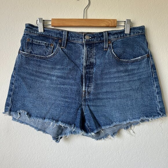 Levi's Pants - Levi's 501 Original Women's Dark Wash High-Rise Distressed Jean Denim Shorts